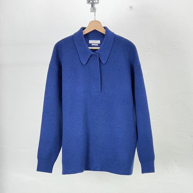 이자벨마랑 에뚜왈 딥 블루 하프 버튼 카라 폴로 울 니트 스웨터 셔츠