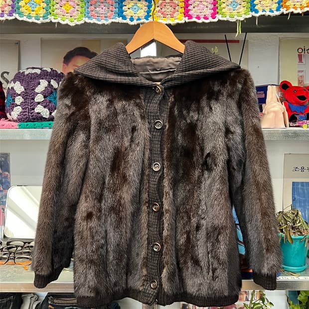 Vintage Brown Fur Hooded Jacket  