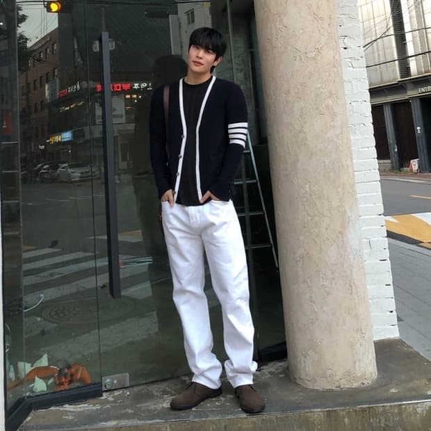 톰브라운 정품 밀라노 코튼 사선완장 가디건 네이비