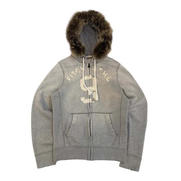 아베크롬비 y2k 울프죠 퍼 후드집업 빈티지 그레이