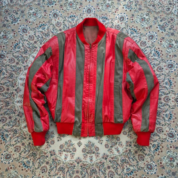 80~90's DOMON 코튼, 레더 바시티 점퍼