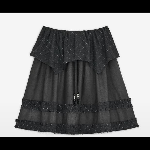 허그유어스킨 아가일케이프 미디스커트