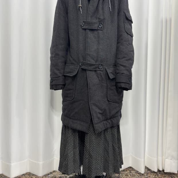 gray hood long coat