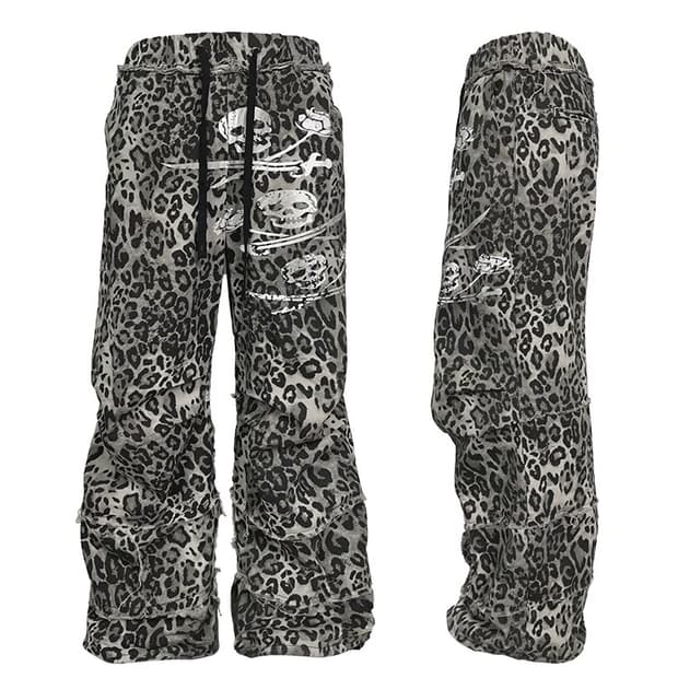 Feral Skull Leopard Wide Pants