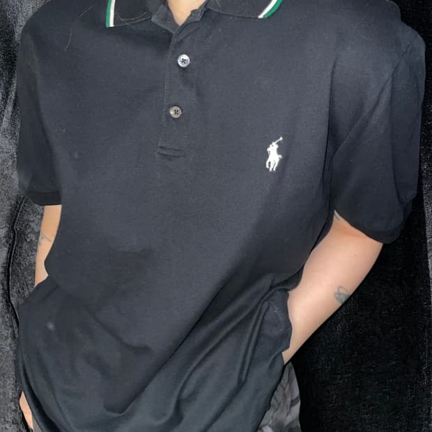 폴로 블랙 피케 반팔티셔츠 그린 스트라이프