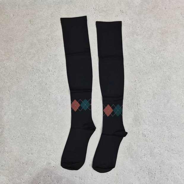 아가일 체크 압박 하이삭스형 스타킹