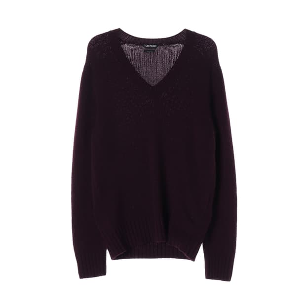 톰포드 100% 캐시미어 버건디 브이넥 루즈핏 니트 스웨터 L
