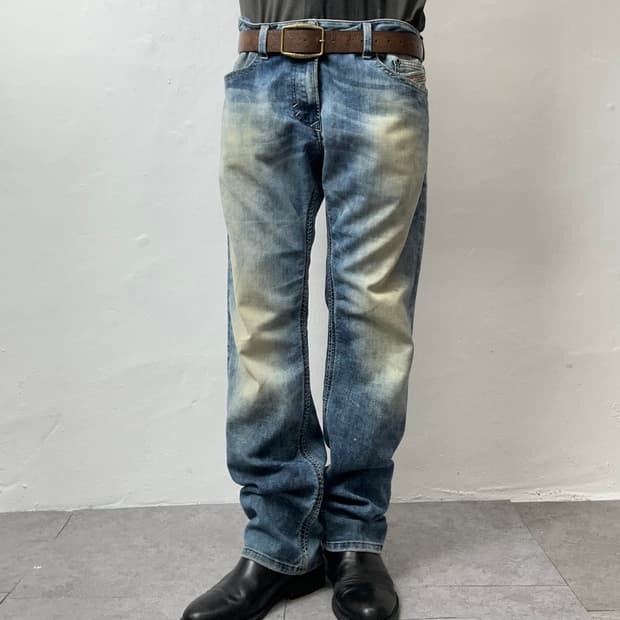 DIESEL Blue Distressed Wash Straight-Leg