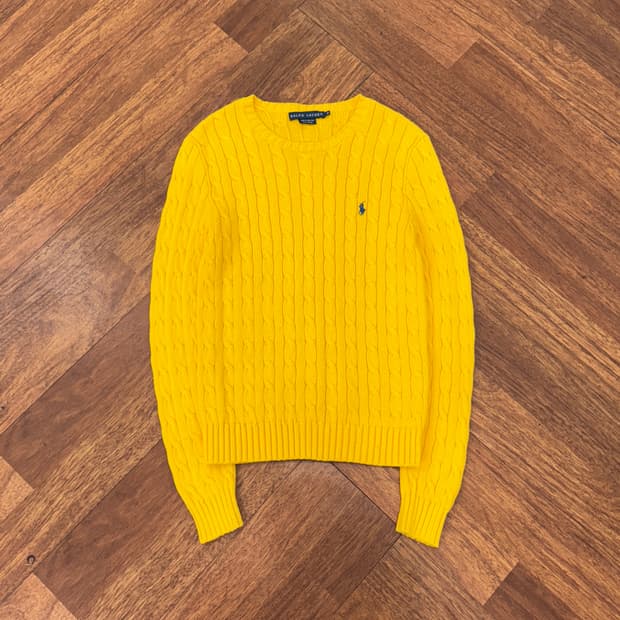 여성용 95~100 폴로 랄프로렌 옐로우 케이블 라운드 니트 
