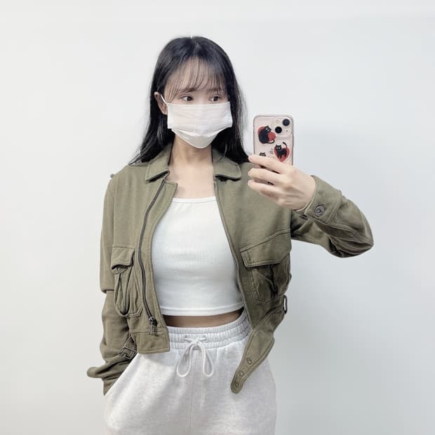 디젤 크롭 밀리터리 자켓 카키