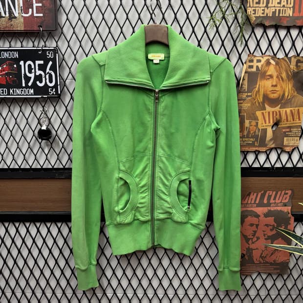 00s 디젤 집업 자켓 후면 빅 로고 프린팅 포인트 그린