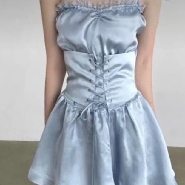 CHERRYQUIRI 코르셋 새틴 원피스 스카이블루