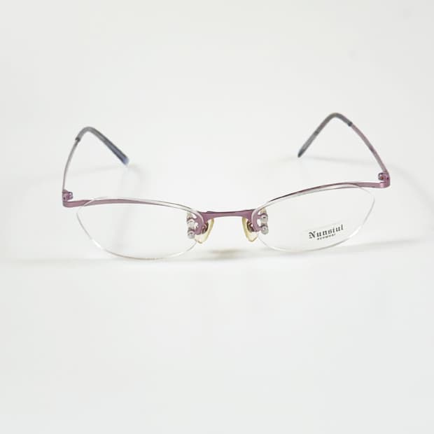 NUNSIUL 무테 오벌 와인 퍼플 메탈 프레임 빈티지 안경