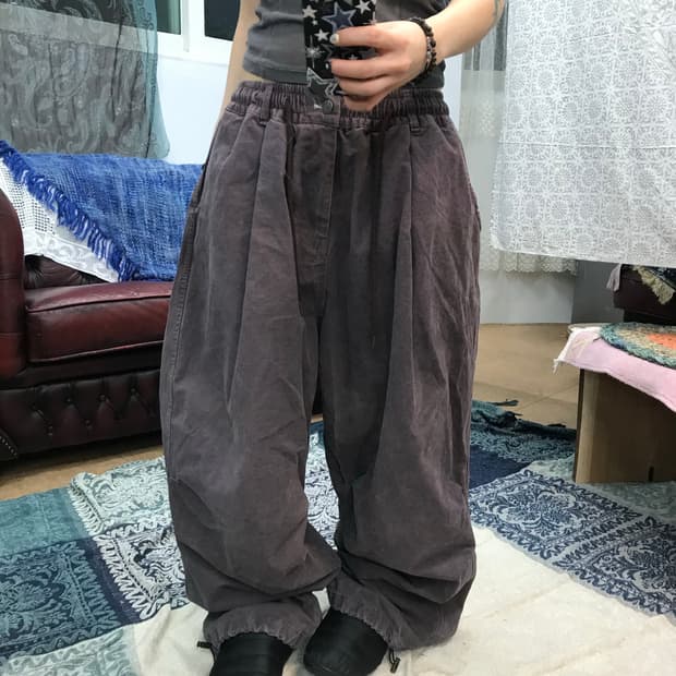 Otherfit 빈티지 퍼플 피그먼트 밴딩 핀턱 벌룬팬츠 