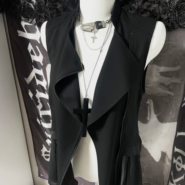 비대칭사선지퍼 드레이프 레이어드베스트 아카이브무채색헬무트랭릭오웬스st