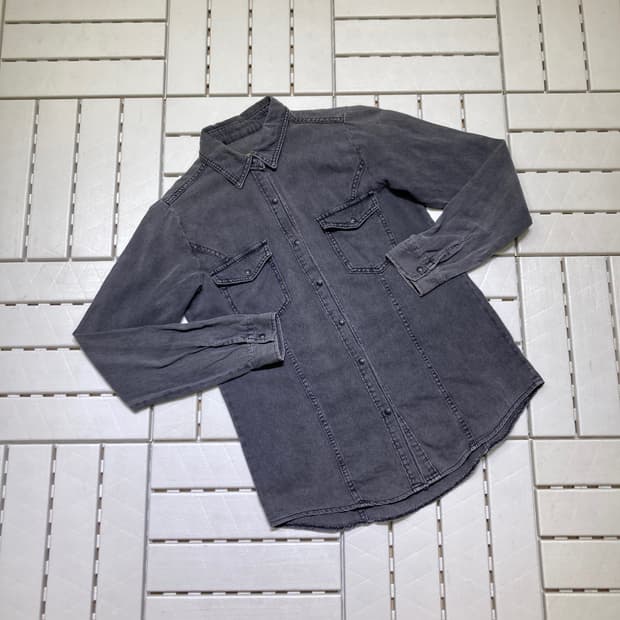 [F]여성 빈티지 스냅단추 흑청 긴팔 셔츠 0744