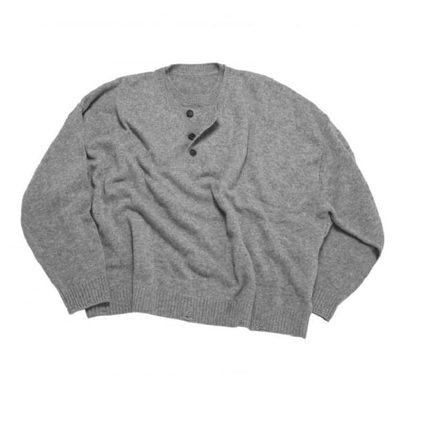 Mjd 콘트라스트 넥 캐시 크롭 니트 그레이