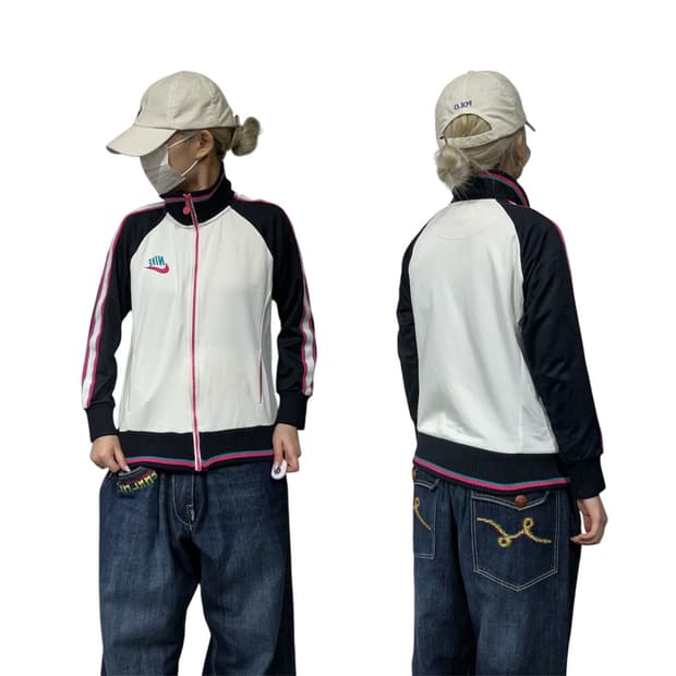 00s 나이키 화이트 핑크 사이드 라인 트랙탑 져지 M