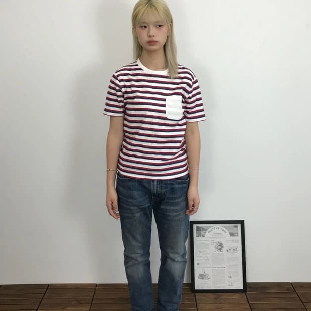 Beams Heart Stripe Pocket Tee