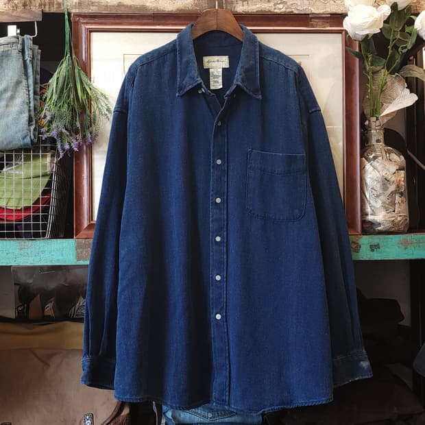 00s 에디바우어 데님셔츠 헤비코튼 인디고 데님 워크셔츠 빅사이즈 xxl