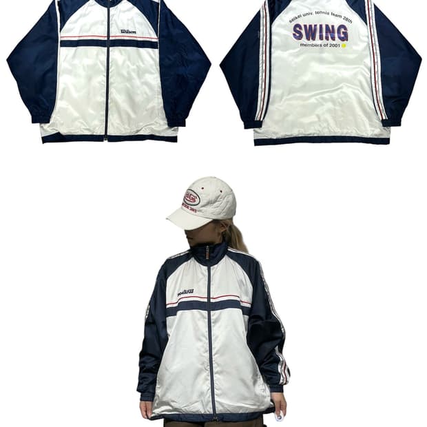 일본 빈티지 wilom 화이트 사이드 라인 바람막이 트랙 자켓 S