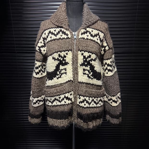 프론 엔터라이즈 핸드메이드 코위찬 캐나다 사슴 버진 울 노르딕 가디건