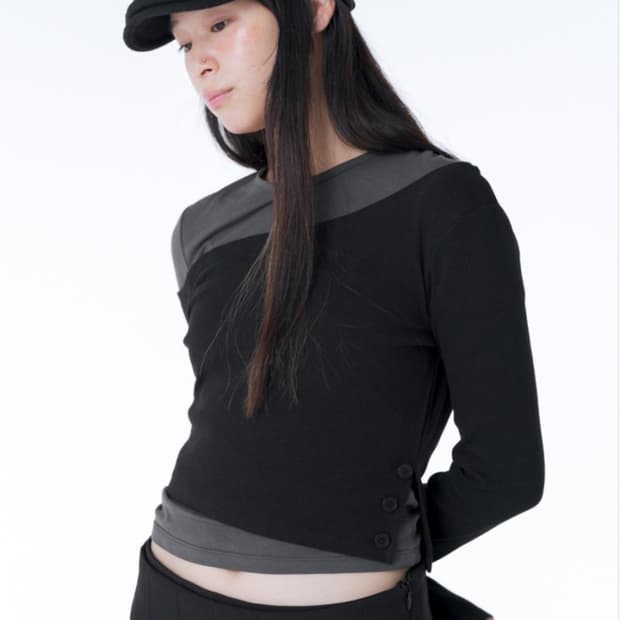 미세키 서울 레이어드 슬릿 롱슬리브 블랙