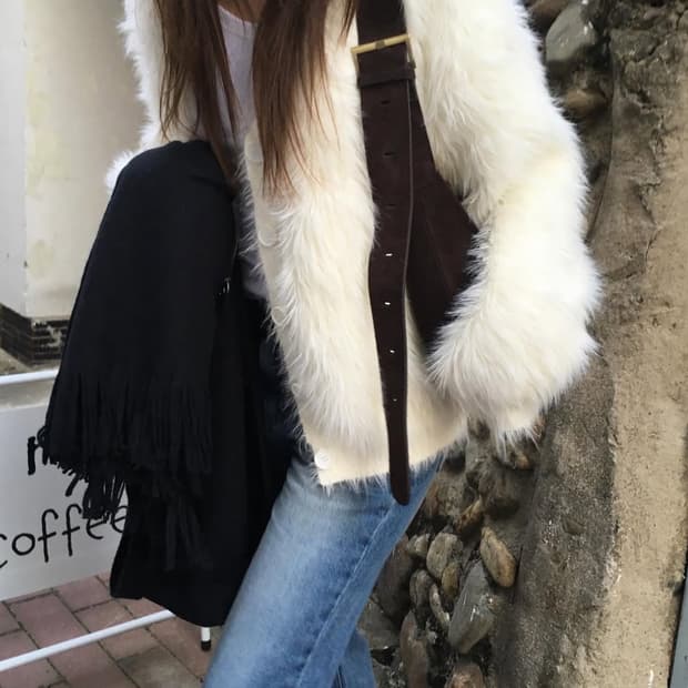 (미개봉 새상품) 노프 nof 브러쉬 퍼 가디건 (블랙)