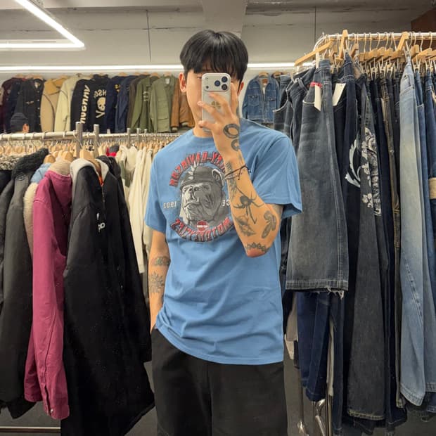 M) 할리데이비슨 빈티지 불독 프린팅 반팔 티셔츠