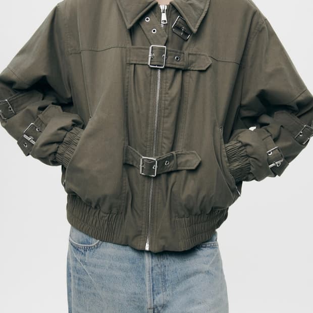 ZARA 자라 탭 버클 벨트 포인트 카키 봄버자켓 S