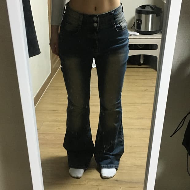 하이웨스트 부츠컷 워싱 데님(골반 패드)