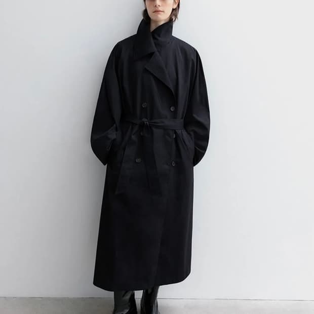 LFM) Fluld Cotton Trench Coat (Black)