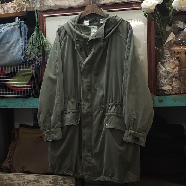 빈티지 프랑스군 m64 밀리터리 모즈파카 올리브 그린 페이딩 120C