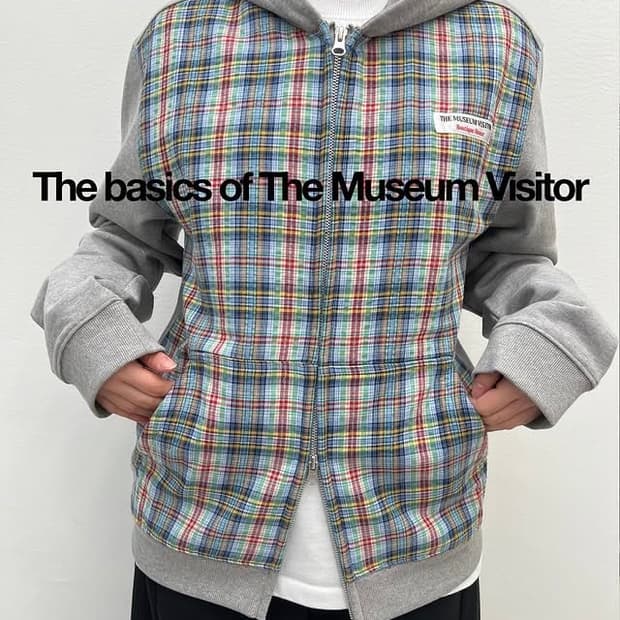 더뮤지엄비지터 체크 믹스 후드 집업