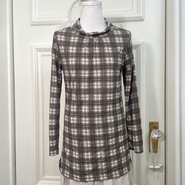 ivory brown check shirring point slim to