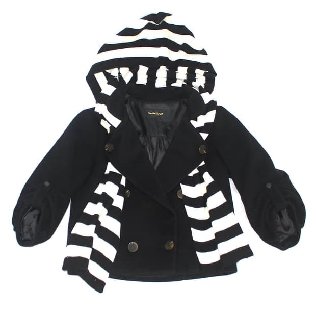 Attachable stripe hood shirring jacket