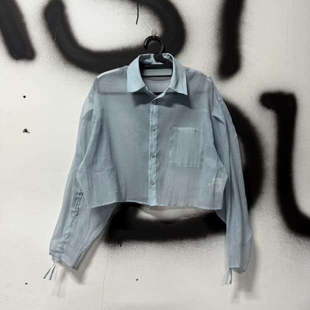 VTG 빈티지 셔링 디테일 시스루 크롭 셔츠