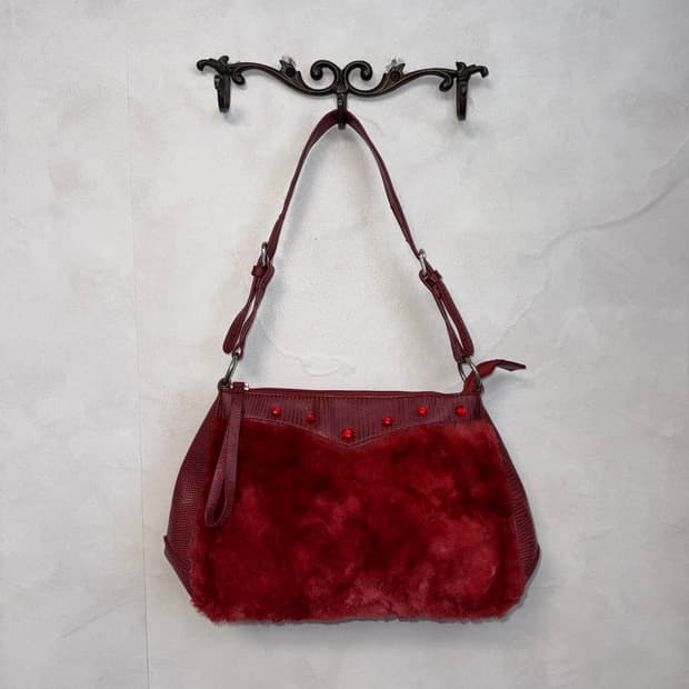 Oilily ruby red eco fur shoulder bag