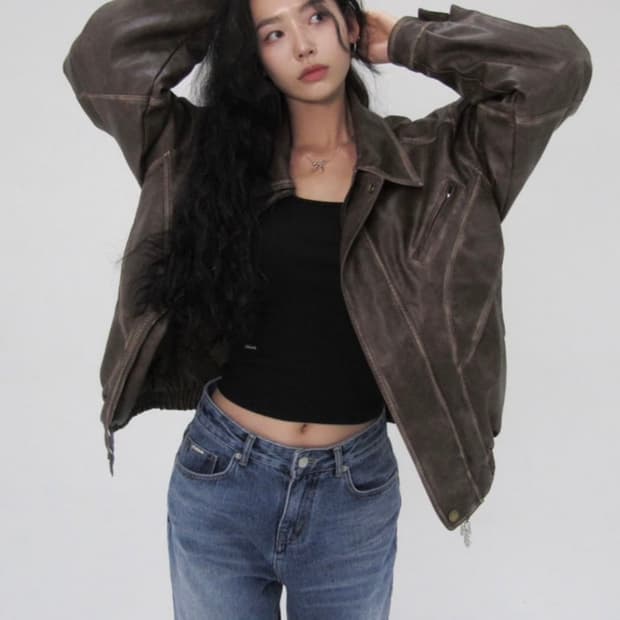 페일제이드 빈티지 레더 봄버 자켓 brown