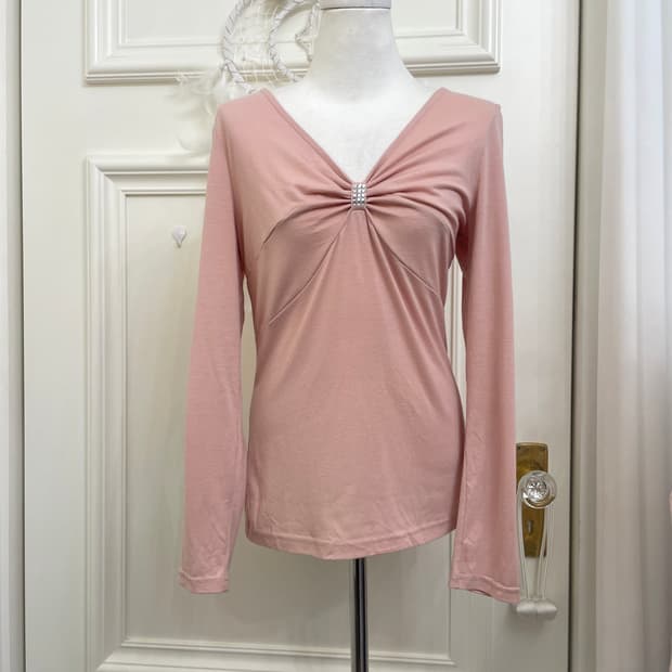 indi pink cubic bow shirring long sleeve