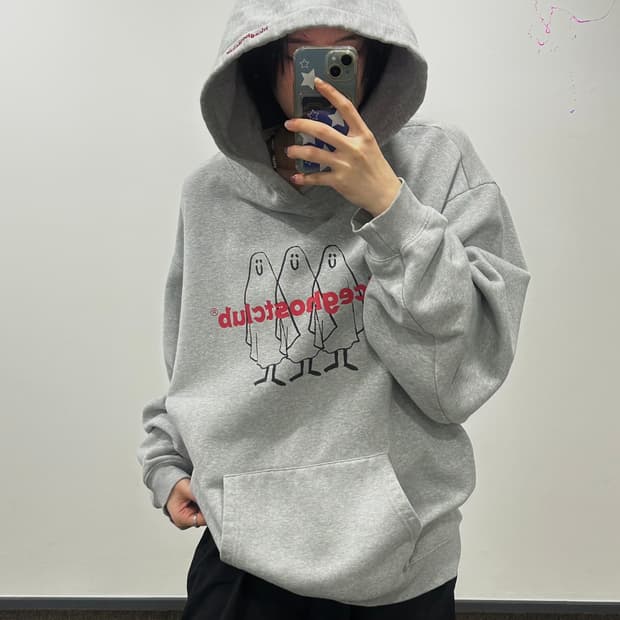 Niceghostclub 나이트고스트클럽 레드 로고 그레이 후드티