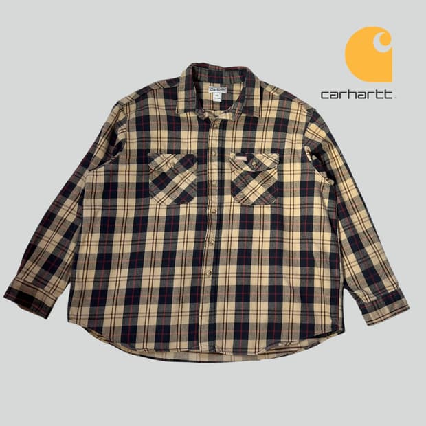 [2XL]00s 칼하트 오리지널 워크 헤비코튼 플란넬 체크 긴팔 셔츠