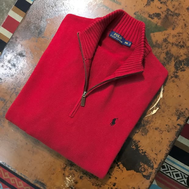 폴로랄프로렌 레드 코튼 반집업 풀오버 남성 115 빅사이즈 