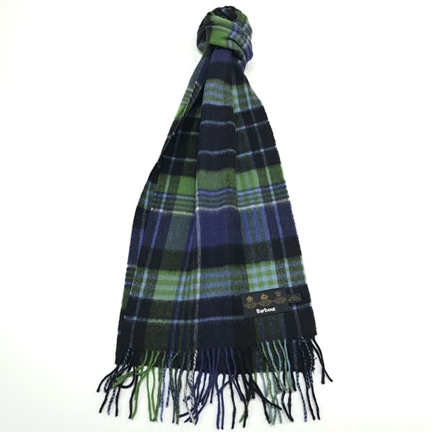 MX327 바버 로얄 네온그린 타탄체크 램스울 목도리 머플러