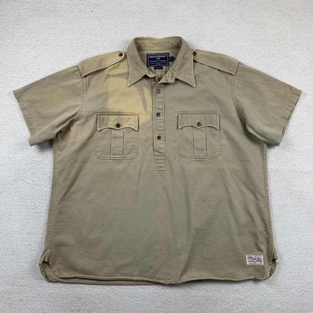 90‘s 폴로 스포츠 트윌 코튼하프 버튼 페이드 셔츠 베이지