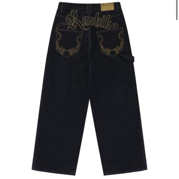 카시코 자수 논페이드 데님 팬츠 블루