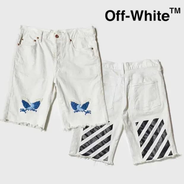 [정품] Off-White 오프화이트 이글자수 화이트데님 반바지(30)