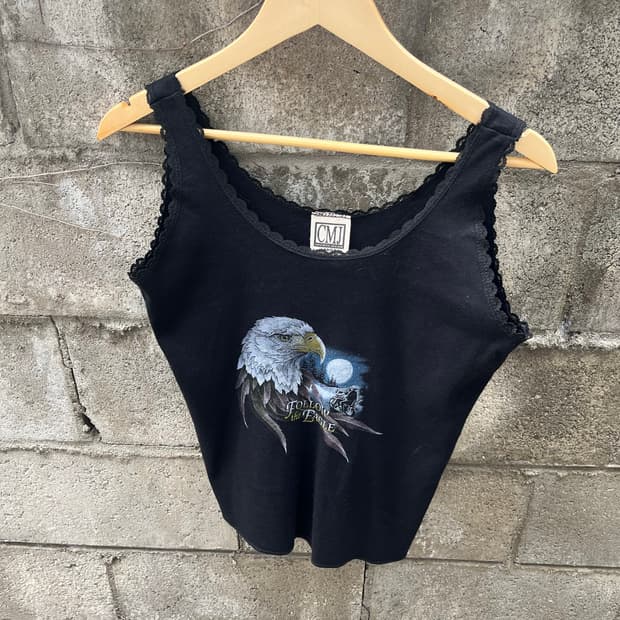 CMJ sportswear 빈티지 프린팅 레이스 나시 슬리브리스L 여성