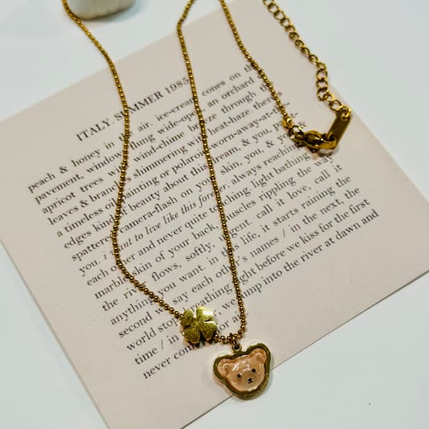 내외국인 인기최고🧡 테디베어 클로버 목걸이🧸🍀