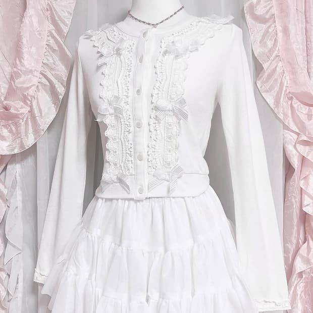 Liz Lisa — ♥ 리즈리사 레이스 리본 프릴 생화이트 가디건 히메